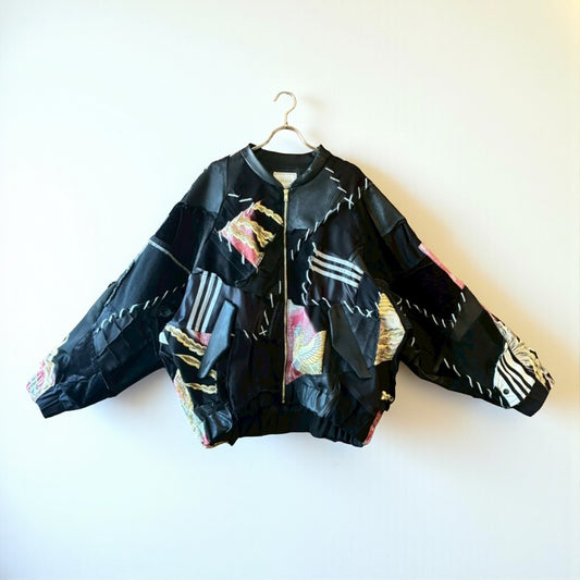 Kurotomesode × Vintage Reconstructed MA-1 Jacket Unisex One-of-a-kind zivun
