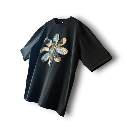 zivun Reconstructed Flower Patchwork T-Shirt | One-of-a-Kind Black Size 0 | OLD FLIP