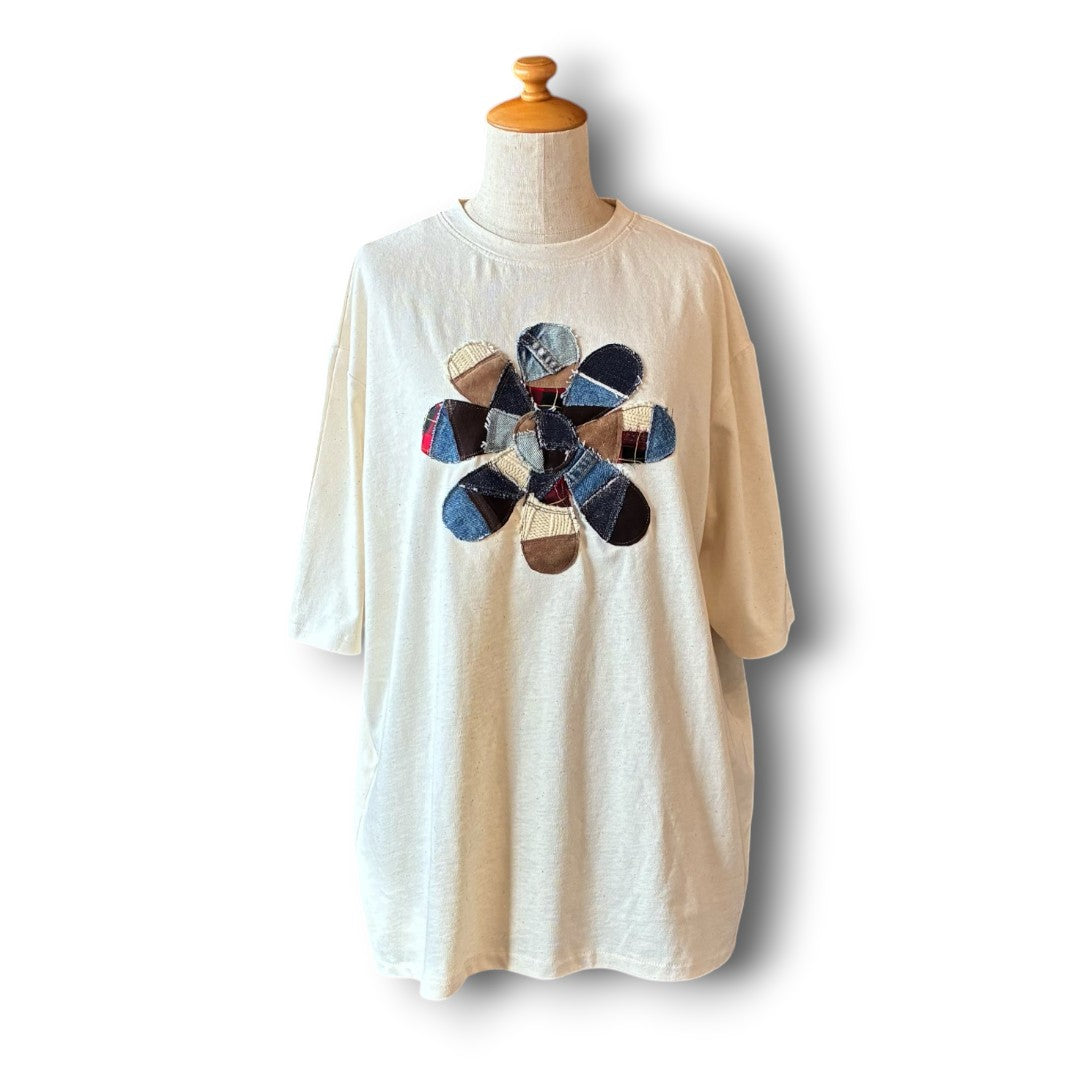 zivun Reconstructed Flower Patchwork T-Shirt | One-of-a-Kind Off White Size 0 | OLD FLIP