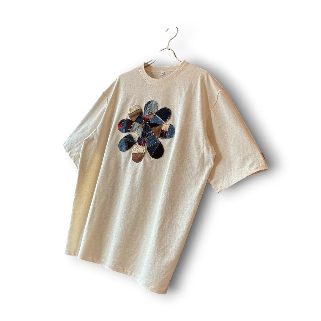 zivun Reconstructed Flower Patchwork T-Shirt | One-of-a-Kind Off White Size 0 | OLD FLIP