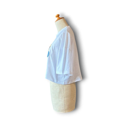 zivun Reconstructed Flower Patchwork Cropped T-Shirt | One-of-a-Kind White Tee | OLD FLIP