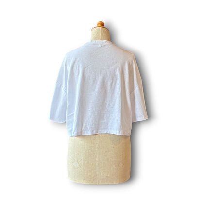 zivun Reconstructed Flower Patchwork Cropped T-Shirt | One-of-a-Kind White Tee | OLD FLIP