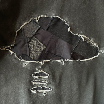 One-of-a-Kind Reconstructed Distressed Fade T-Shirt | Black Patchwork Design | zivun