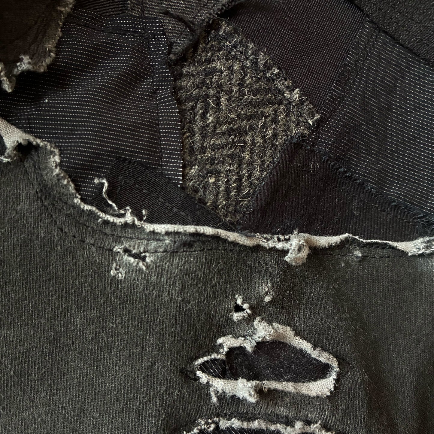 One-of-a-Kind Reconstructed Distressed Fade T-Shirt | Black Patchwork Design | zivun