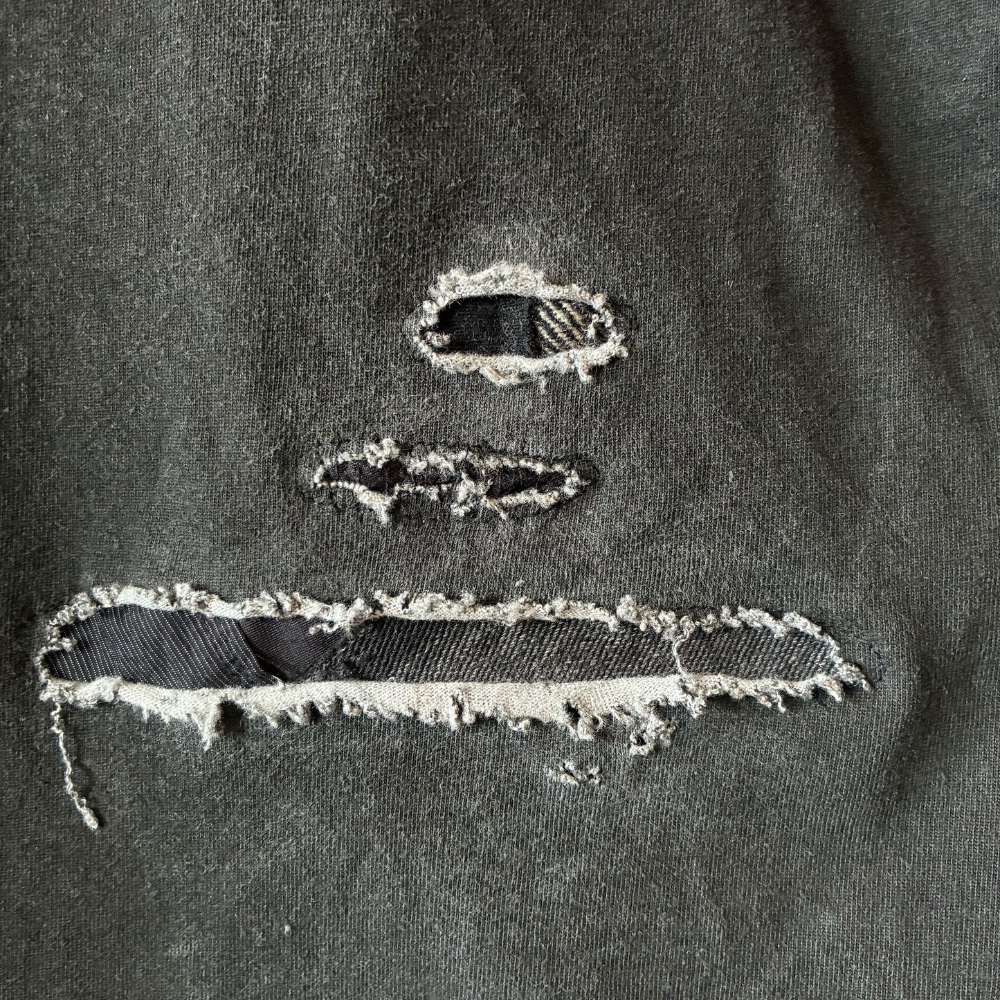 One-of-a-Kind Reconstructed Distressed Fade T-Shirt | Black Patchwork Design | zivun
