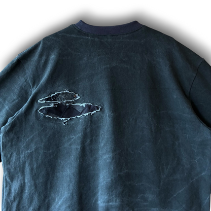 One-of-a-Kind Reconstructed Distressed Fade T-Shirt | Black Patchwork Design | zivun