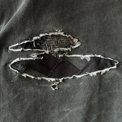 One-of-a-Kind Reconstructed Distressed Fade T-Shirt | Black Patchwork Design | zivun