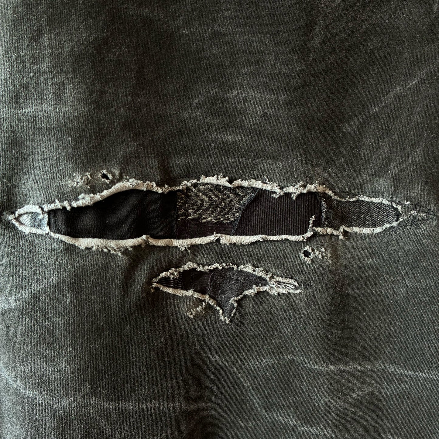 One-of-a-Kind Reconstructed Distressed Fade T-Shirt | Black Patchwork Design | zivun