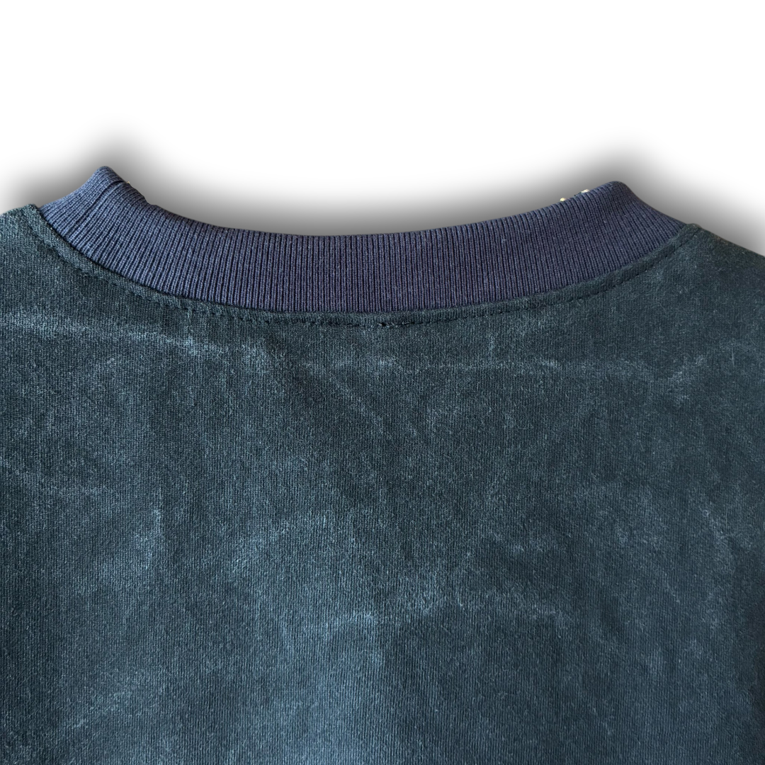 One-of-a-Kind Reconstructed Distressed Fade T-Shirt | Black Patchwork Design | zivun