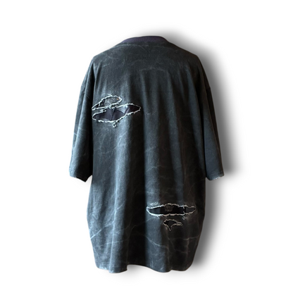 One-of-a-Kind Reconstructed Distressed Fade T-Shirt | Black Patchwork Design | zivun
