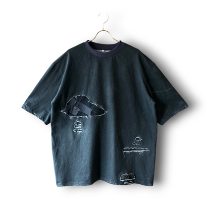 One-of-a-Kind Reconstructed Distressed Fade T-Shirt | Black Patchwork Design | zivun