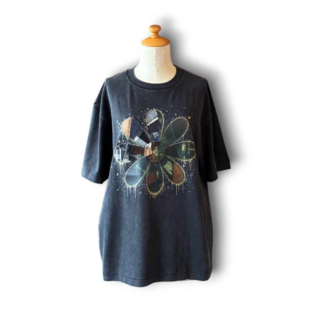 One-of-a-Kind Reconstructed Flower Art Print T-Shirt | Upcycled Patchwork Art Tee | zivun