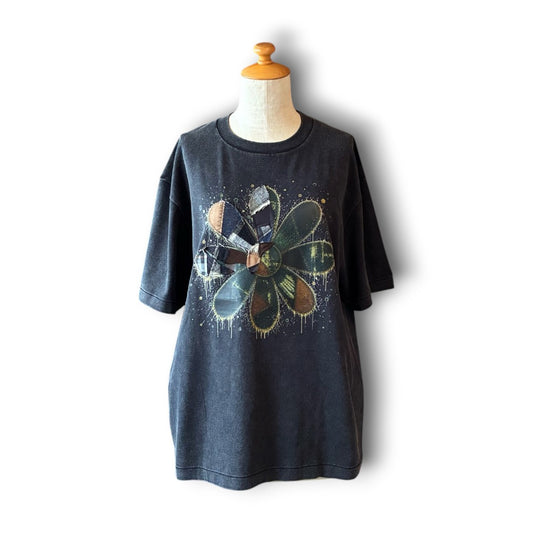 One-of-a-Kind Reconstructed Flower Art Print T-Shirt | Upcycled Patchwork Art Tee | zivun