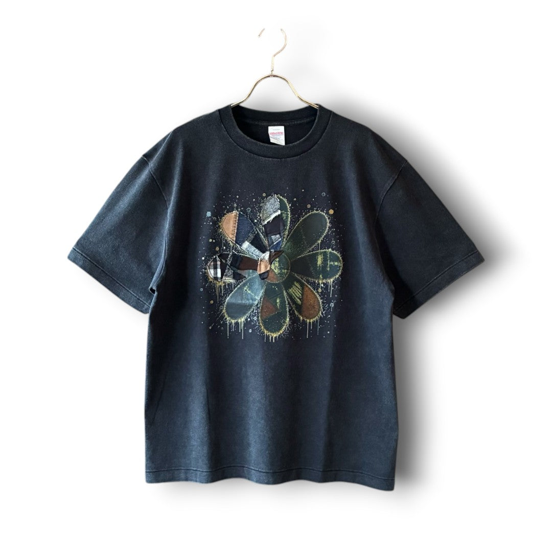 One-of-a-Kind Reconstructed Flower Art Print T-Shirt | Upcycled Patchwork Art Tee | zivun