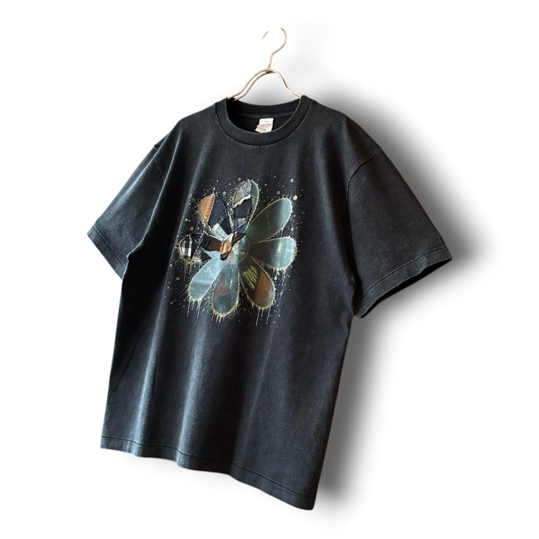 One-of-a-Kind Reconstructed Flower Art Print T-Shirt | Upcycled Patchwork Art Tee | zivun