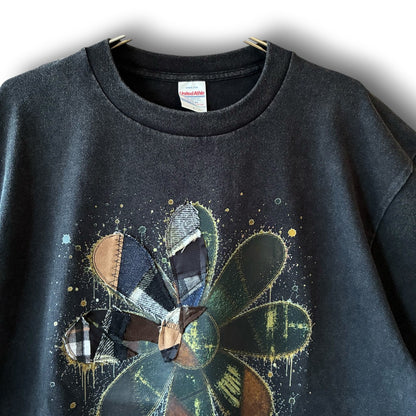 One-of-a-Kind Reconstructed Flower Art Print T-Shirt | Upcycled Patchwork Art Tee | zivun