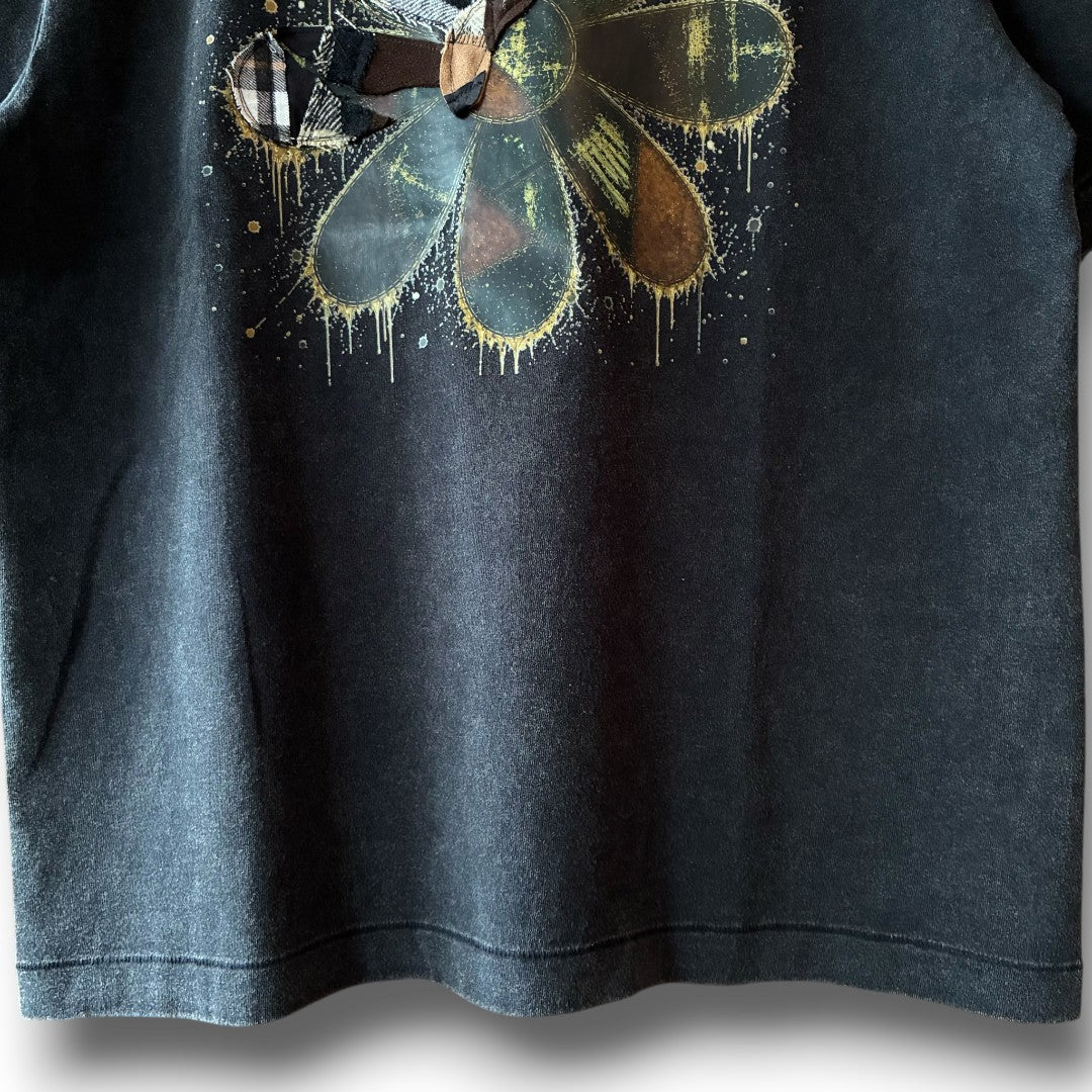 One-of-a-Kind Reconstructed Flower Art Print T-Shirt | Upcycled Patchwork Art Tee | zivun