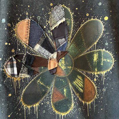 One-of-a-Kind Reconstructed Flower Art Print T-Shirt | Upcycled Patchwork Art Tee | zivun