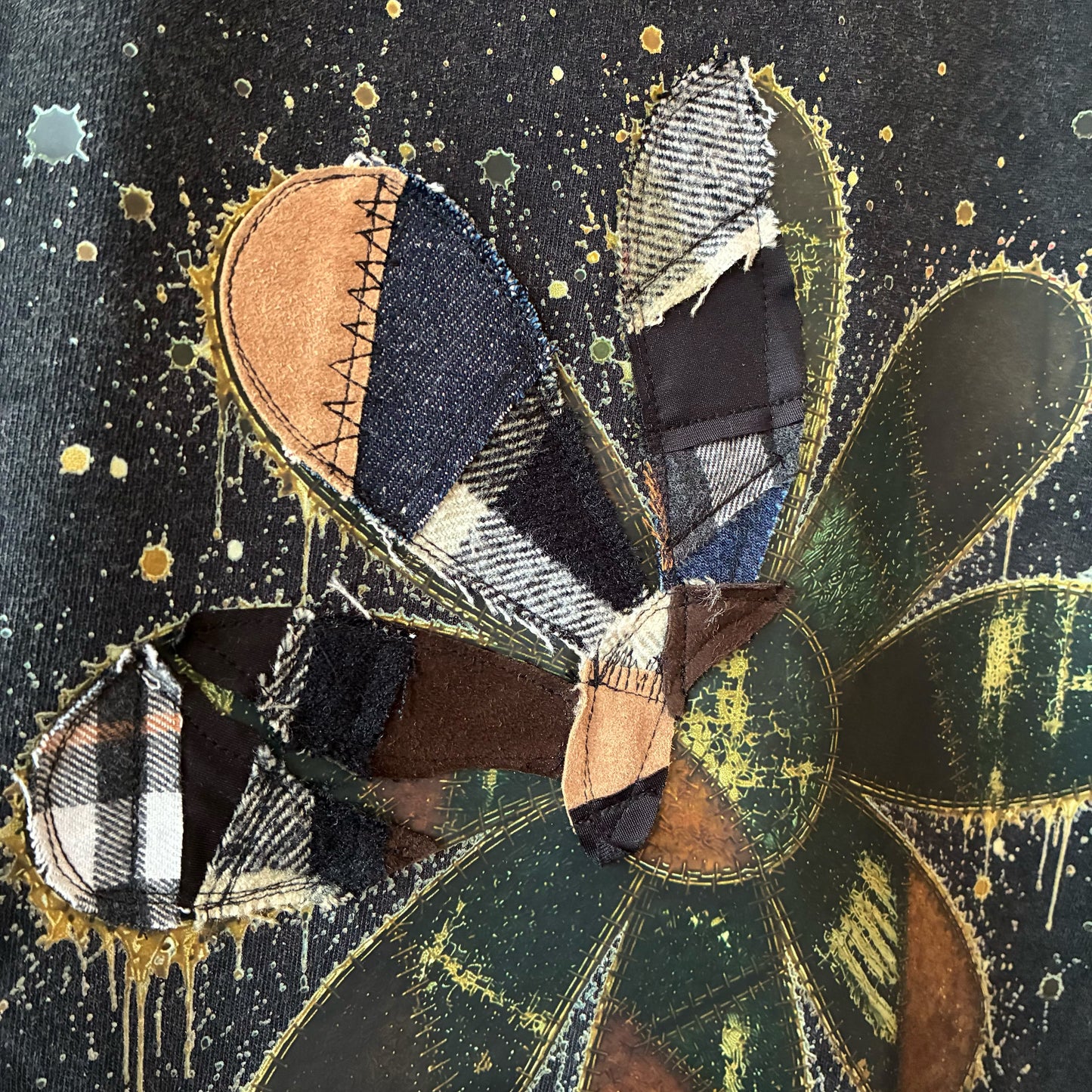 One-of-a-Kind Reconstructed Flower Art Print T-Shirt | Upcycled Patchwork Art Tee | zivun