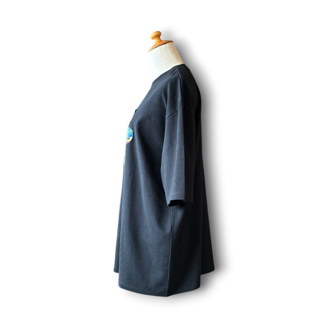 zivun Rebuild Kimono Flower T-Shirt | One-of-a-Kind Japanese Patchwork Tee Black | OLD FLIP