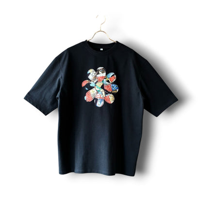 zivun Rebuild Kimono Flower T-Shirt | One-of-a-Kind Japanese Patchwork Tee Black | OLD FLIP