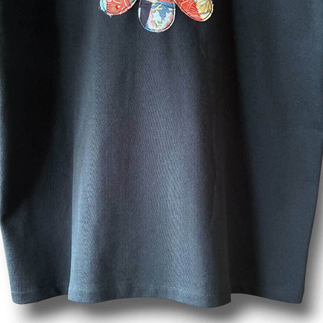 zivun Rebuild Kimono Flower T-Shirt | One-of-a-Kind Japanese Patchwork Tee Black | OLD FLIP