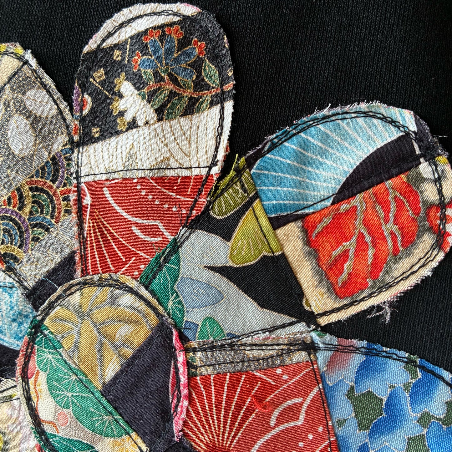 zivun Rebuild Kimono Flower T-Shirt | One-of-a-Kind Japanese Patchwork Tee Black | OLD FLIP