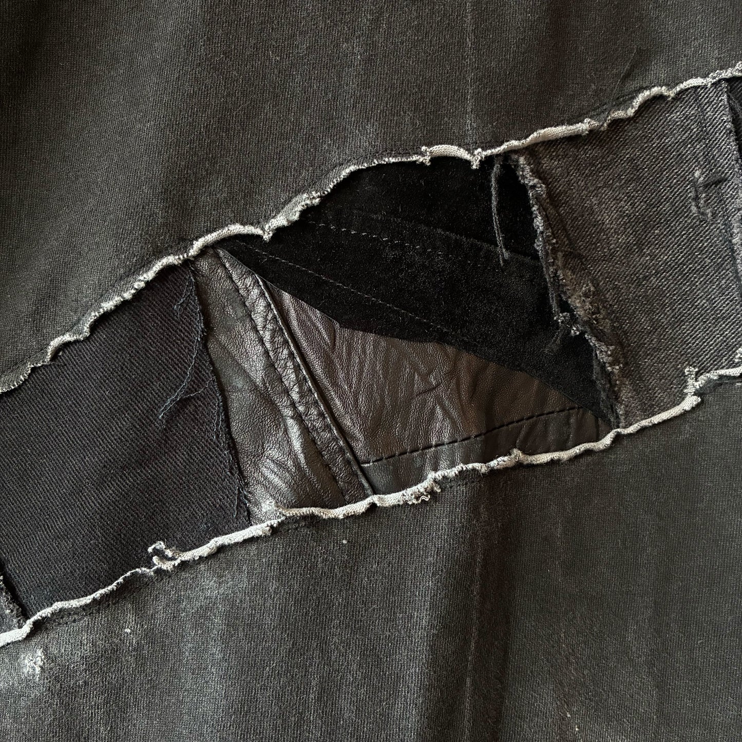 One-of-a-Kind Reconstructed Distressed Fade T-Shirt | Black Patchwork Design | zivun