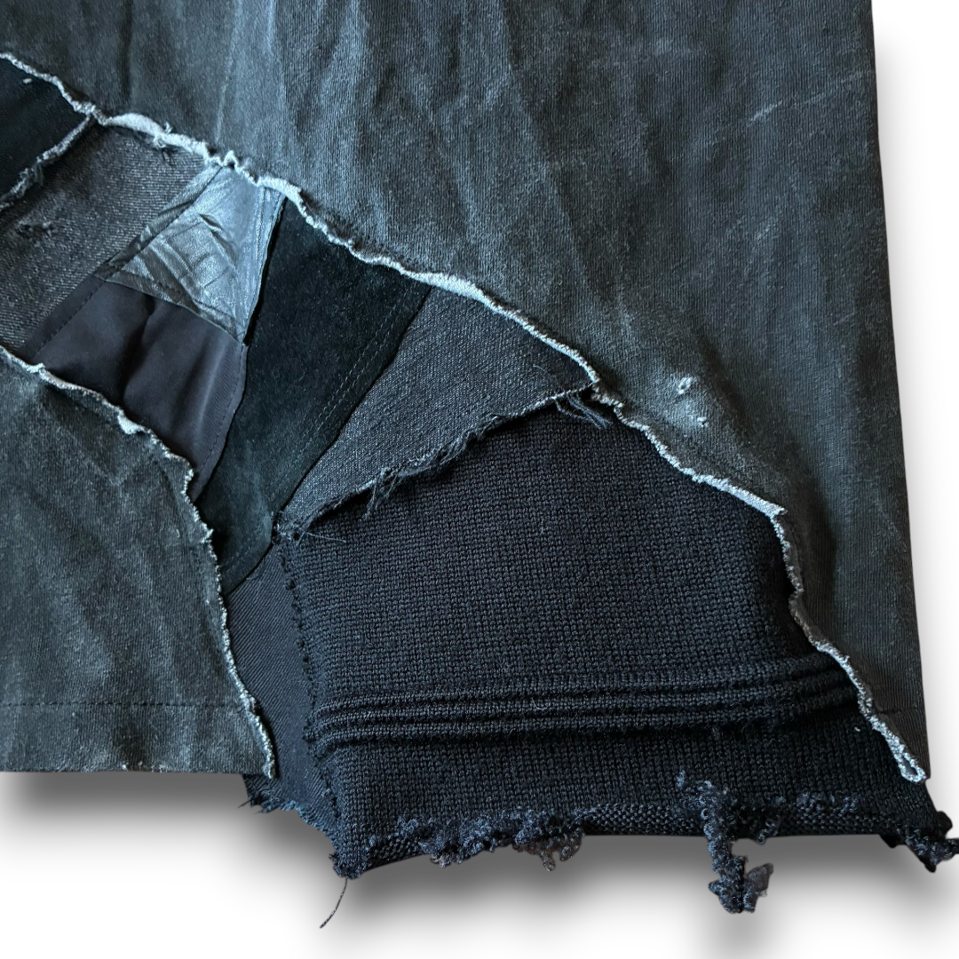 One-of-a-Kind Reconstructed Distressed Fade T-Shirt | Black Patchwork Design | zivun
