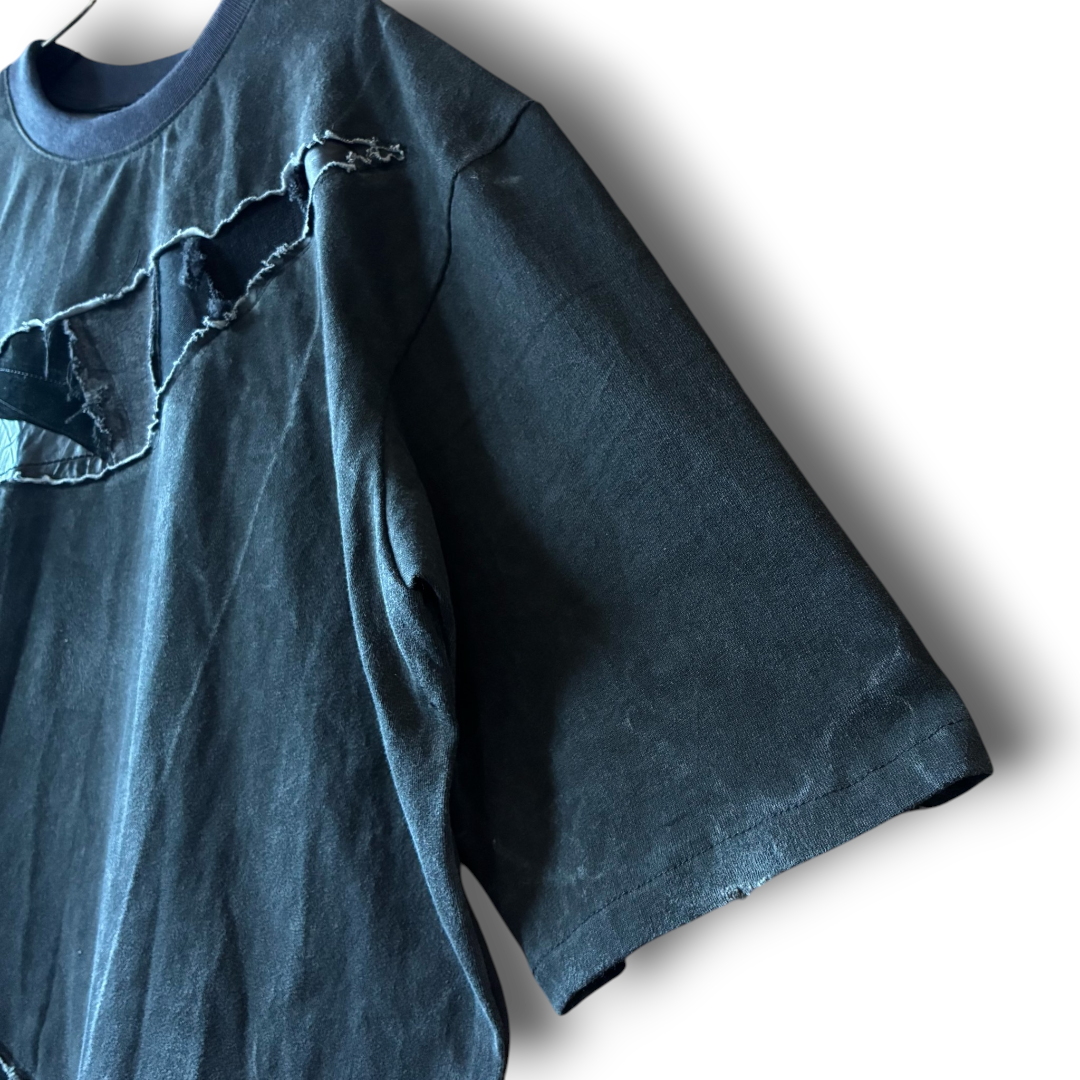 One-of-a-Kind Reconstructed Distressed Fade T-Shirt | Black Patchwork Design | zivun