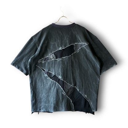One-of-a-Kind Reconstructed Distressed Fade T-Shirt | Black Patchwork Design | zivun