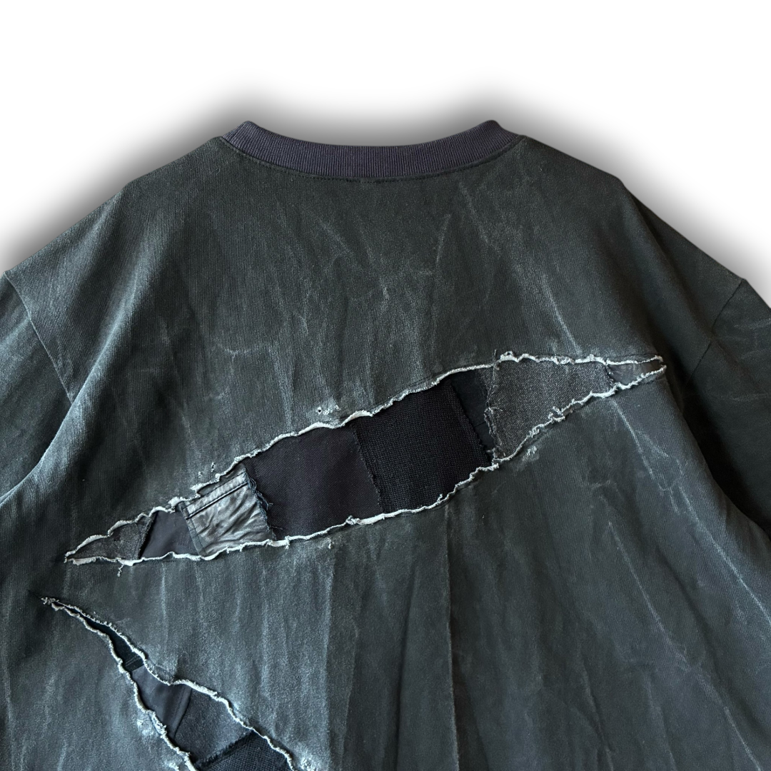 One-of-a-Kind Reconstructed Distressed Fade T-Shirt | Black Patchwork Design | zivun
