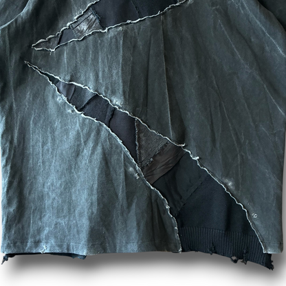 One-of-a-Kind Reconstructed Distressed Fade T-Shirt | Black Patchwork Design | zivun