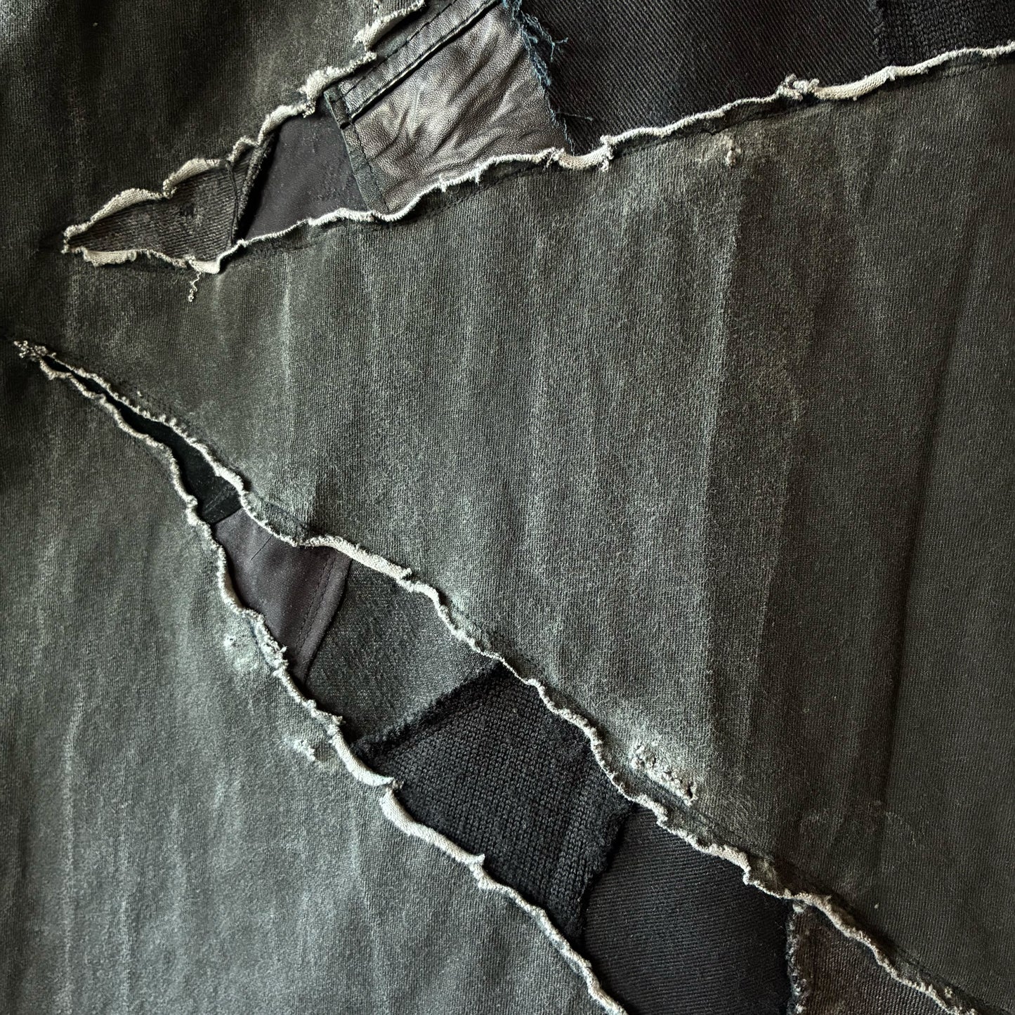 One-of-a-Kind Reconstructed Distressed Fade T-Shirt | Black Patchwork Design | zivun