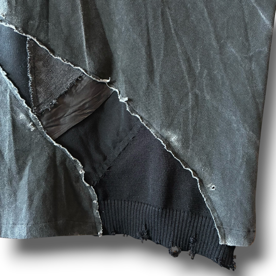One-of-a-Kind Reconstructed Distressed Fade T-Shirt | Black Patchwork Design | zivun