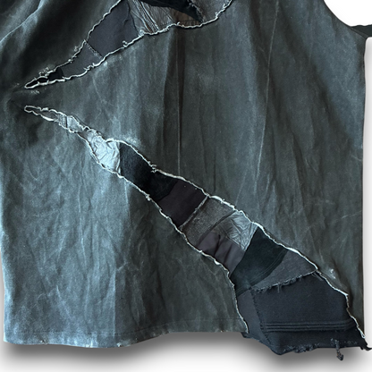 One-of-a-Kind Reconstructed Distressed Fade T-Shirt | Black Patchwork Design | zivun