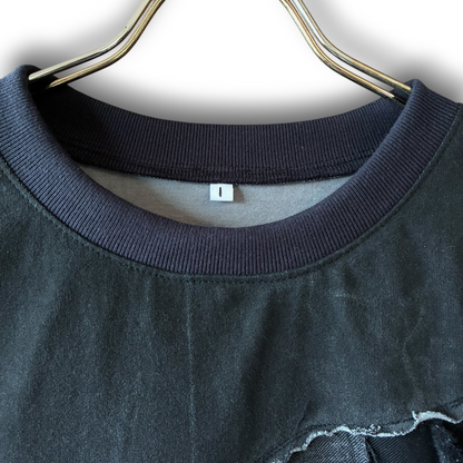 One-of-a-Kind Reconstructed Distressed Fade T-Shirt | Black Patchwork Design | zivun
