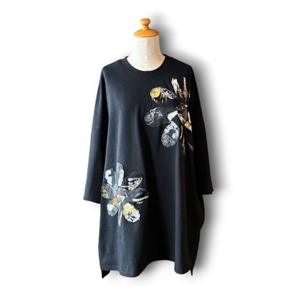 zivun Rebuild Flower Oversize T-Shirt Kurotomesode | One-of-a-Kind Japanese Remake Black Tee | OLD FLIP