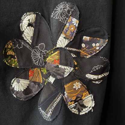 zivun Rebuild Flower Oversize T-Shirt Kurotomesode | One-of-a-Kind Japanese Remake Black Tee | OLD FLIP