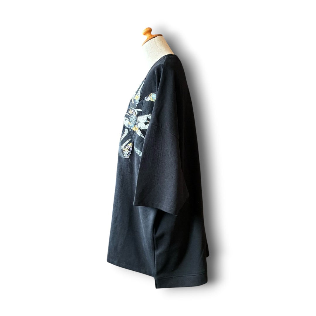zivun Rebuild Flower Oversize T-Shirt Kurotomesode | One-of-a-Kind Japanese Remake Black Tee | OLD FLIP
