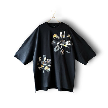 zivun Rebuild Flower Oversize T-Shirt Kurotomesode | One-of-a-Kind Japanese Remake Black Tee | OLD FLIP