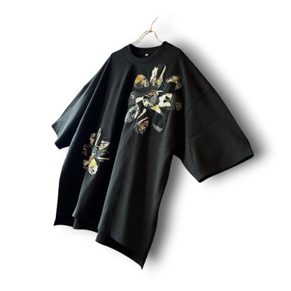zivun Rebuild Flower Oversize T-Shirt Kurotomesode | One-of-a-Kind Japanese Remake Black Tee | OLD FLIP
