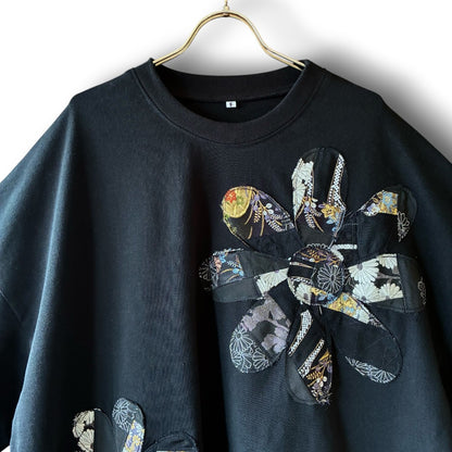 zivun Rebuild Flower Oversize T-Shirt Kurotomesode | One-of-a-Kind Japanese Remake Black Tee | OLD FLIP