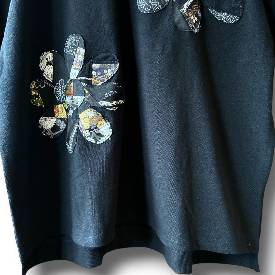 zivun Rebuild Flower Oversize T-Shirt Kurotomesode | One-of-a-Kind Japanese Remake Black Tee | OLD FLIP