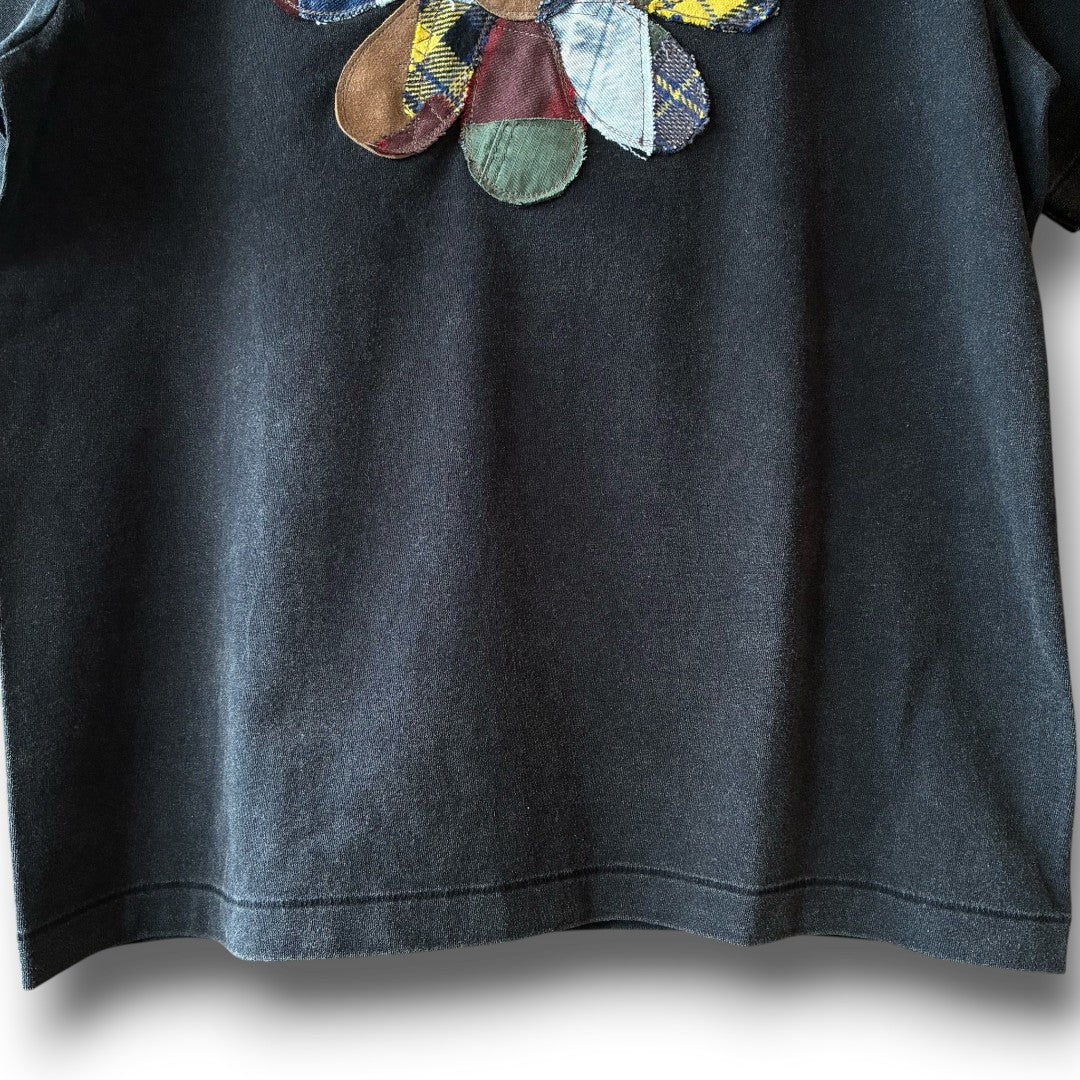 zivun Reconstructed Flower Patchwork Fade T-Shirt | One-of-a-Kind Black Tee | OLD FLIP