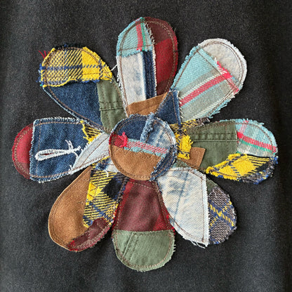 zivun Reconstructed Flower Patchwork Fade T-Shirt | One-of-a-Kind Black Tee | OLD FLIP
