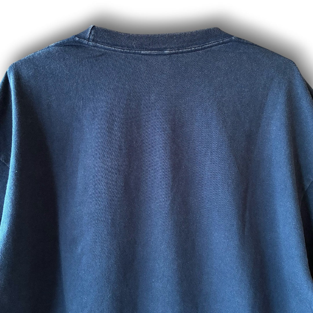 zivun Reconstructed Flower Patchwork Fade T-Shirt | One-of-a-Kind Navy Tee | OLD FLIP