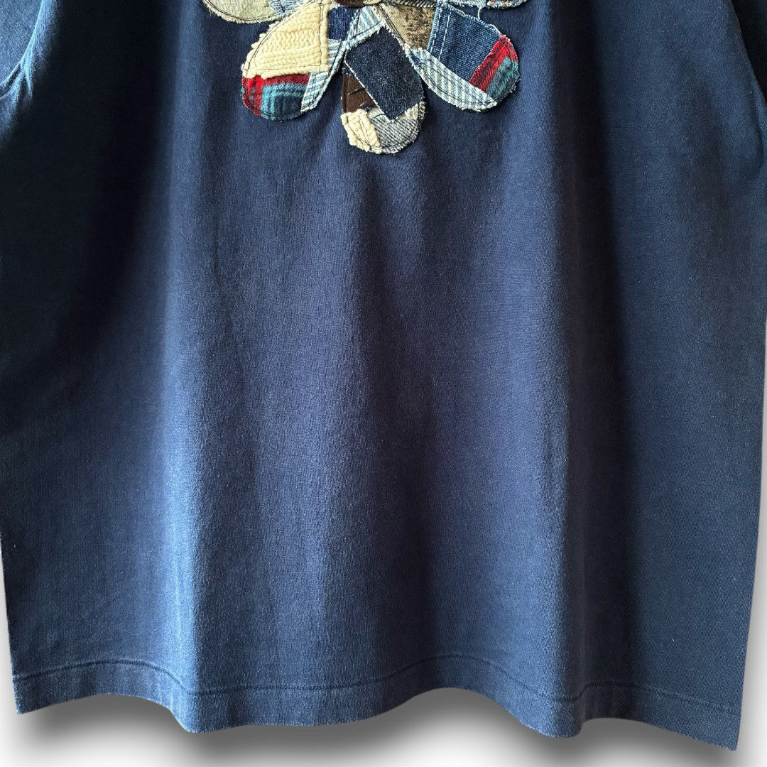 zivun Reconstructed Flower Patchwork Fade T-Shirt | One-of-a-Kind Navy Tee | OLD FLIP