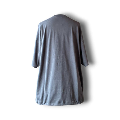 zivun Reconstructed Flower Patchwork T-Shirt | One-of-a-Kind Drawcord Tee Gray | OLD FLIP