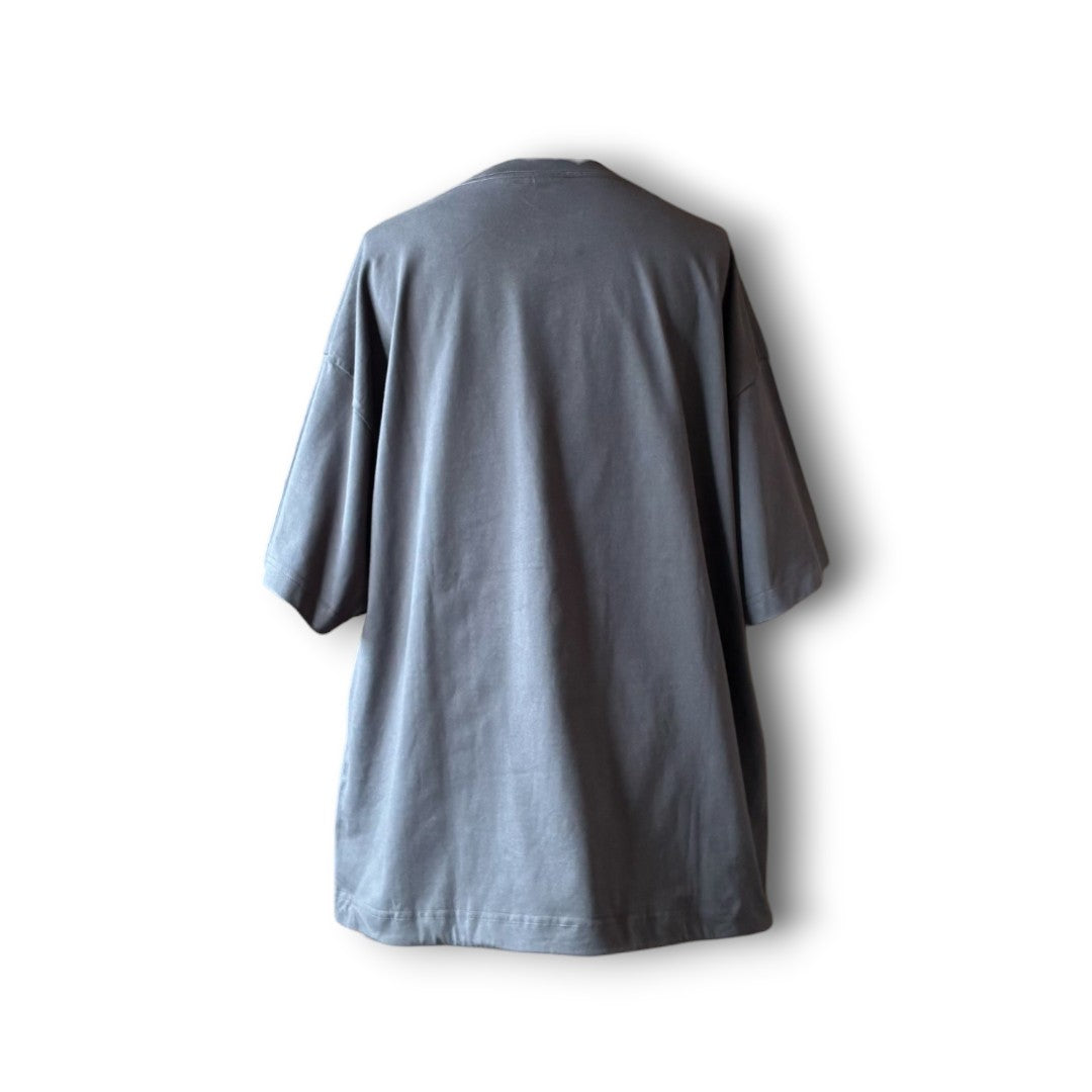 zivun Reconstructed Flower Art T-Shirt | One-of-a-Kind Upcycled Drawcord Tee Gray | OLD FLIP